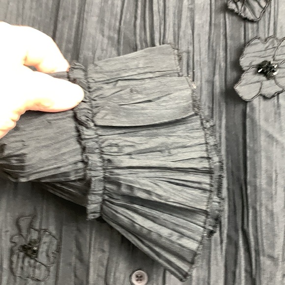 Tango Mango Deep Black, Long Sleeve Party Blouse w Ruffles and Embellishments - Picture 6 of 15